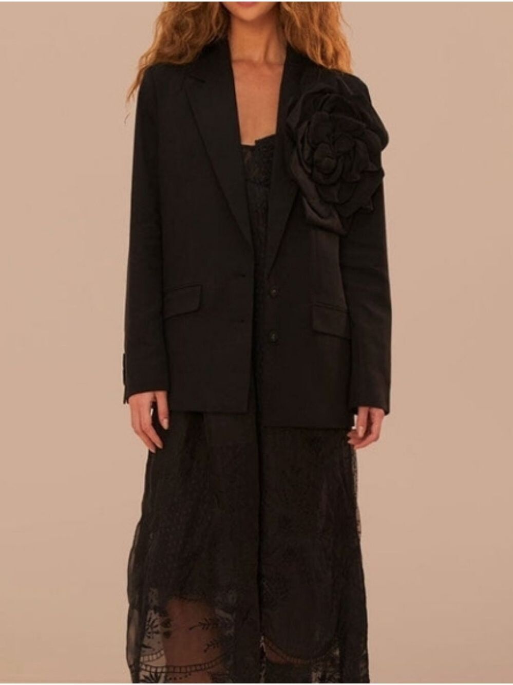 Farm Rio Women's Black Flowered Blazer In Black Size Medium